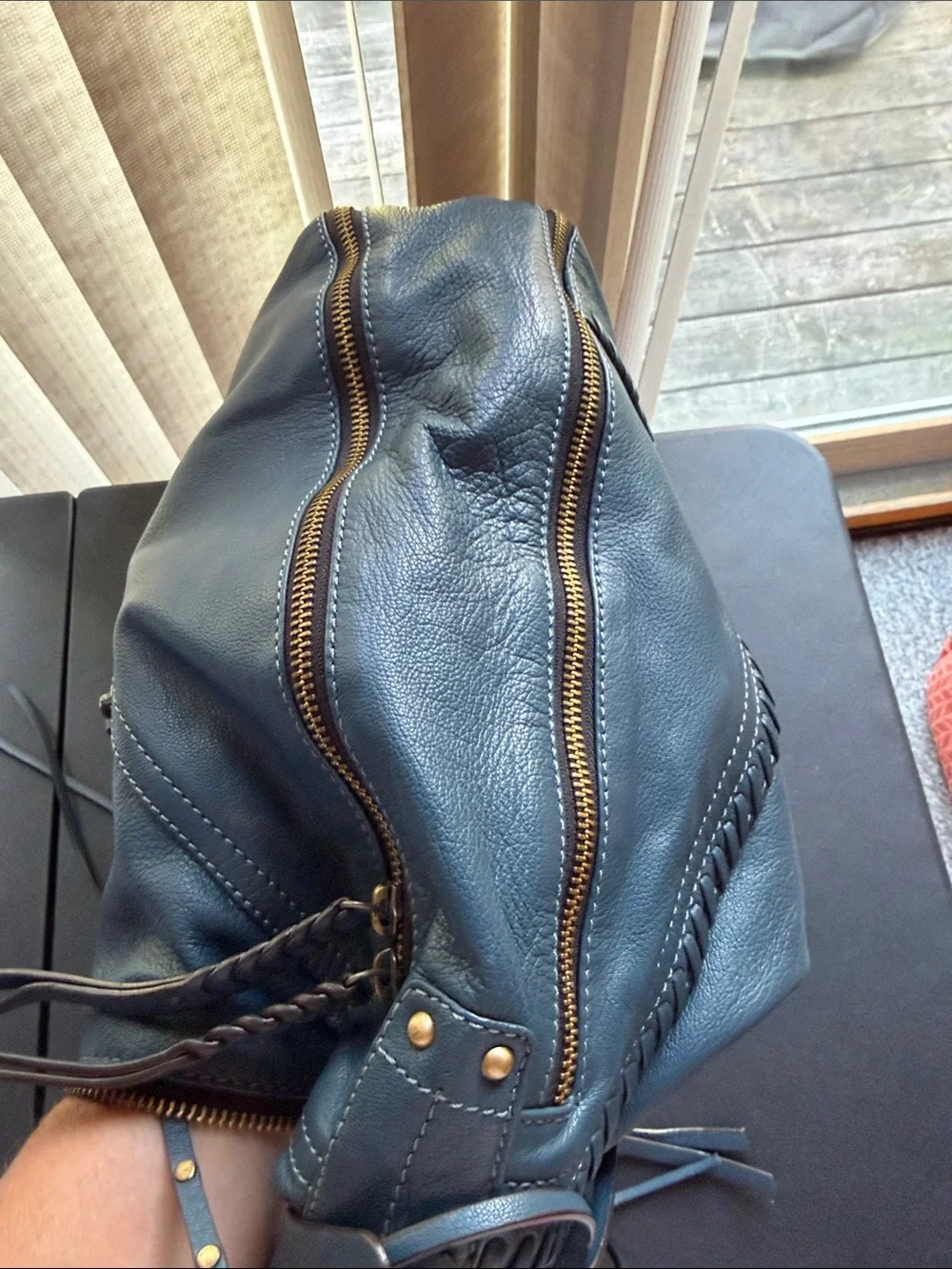 orYANY Teal Leather Fringe Hobo Bag